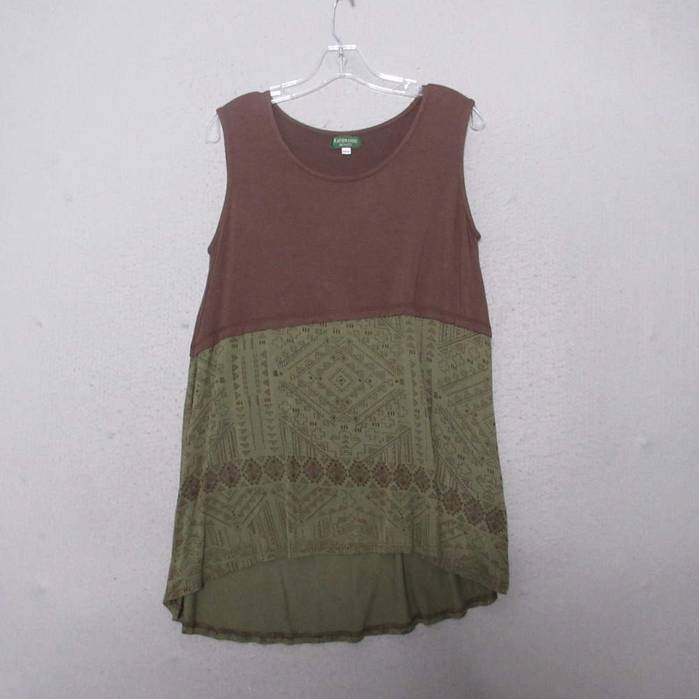 Kathmandu Imports Tank Top OS Free Brown Green Geometric Boho‎ Hippie Festival